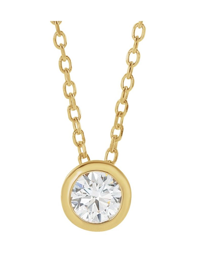 Colar Solitário com Cravação Bezel em Ouro 14k com Diamantes de Laboratório – Modelo 2