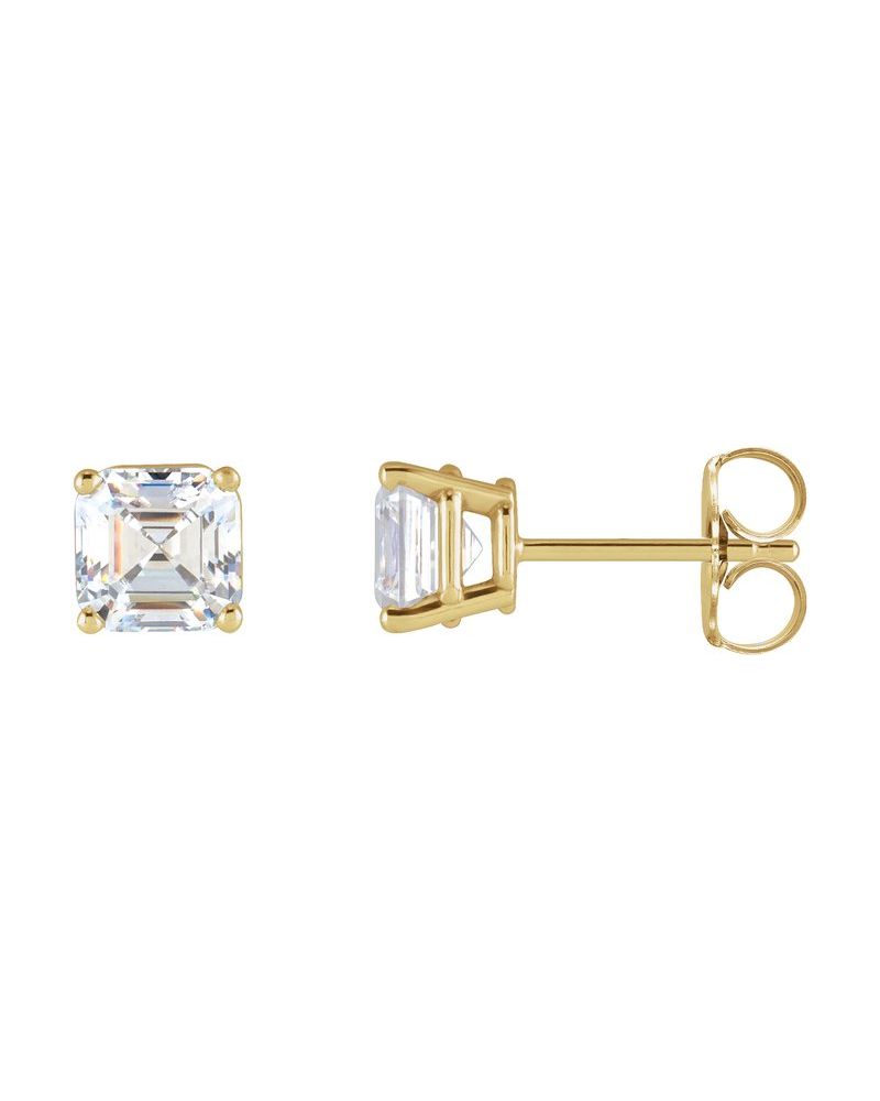 Brinco Ponto de Luz Asscher Quatro Garras em Ouro 14k com Diamantes de Laboratório