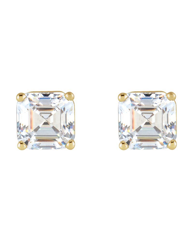 Brinco Ponto de Luz Asscher Quatro Garras em Ouro 14k com Diamantes de Laboratório