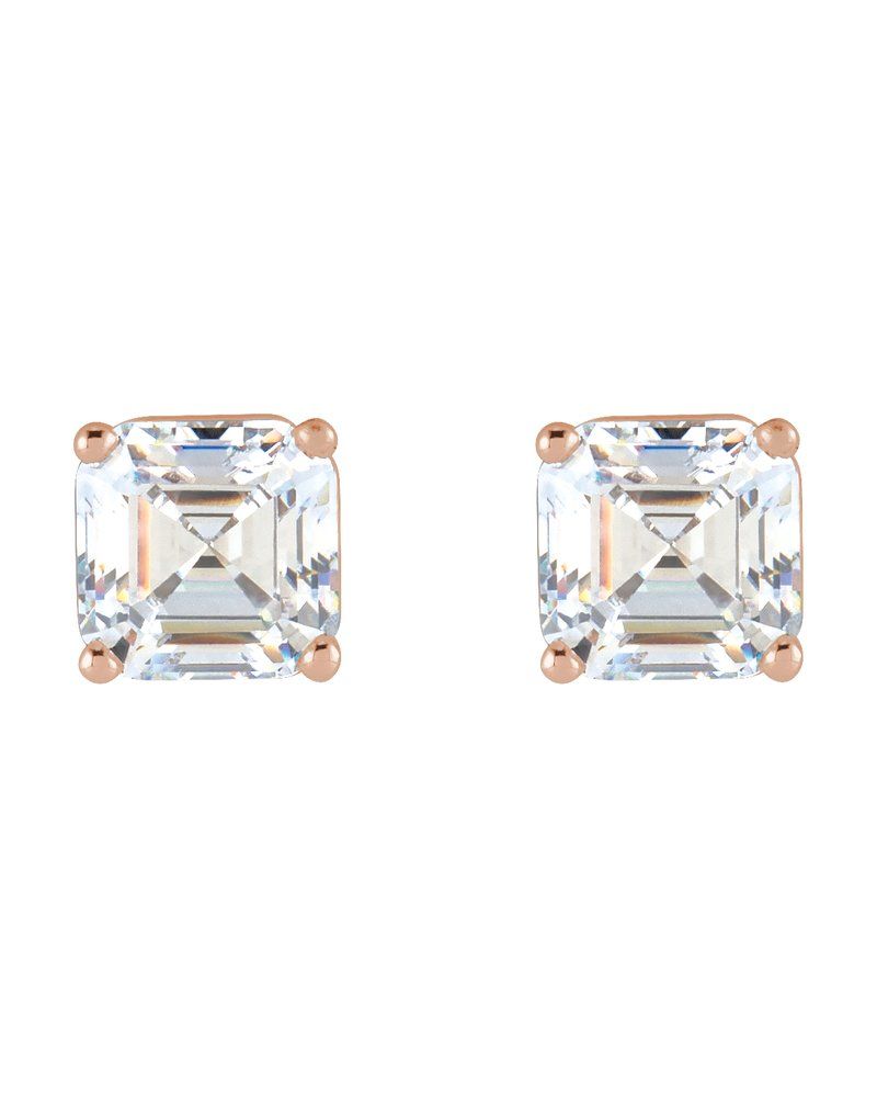 Brinco Ponto de Luz Asscher Quatro Garras em Ouro 14k com Diamantes de Laboratório