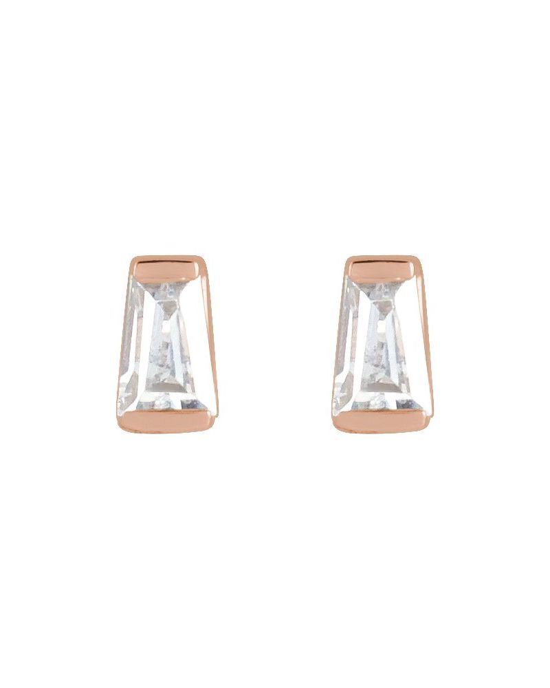 Brinco Ponto de Luz Baguete Trapézio com Cravação Trilho em Ouro 14k com Diamantes de Laboratório