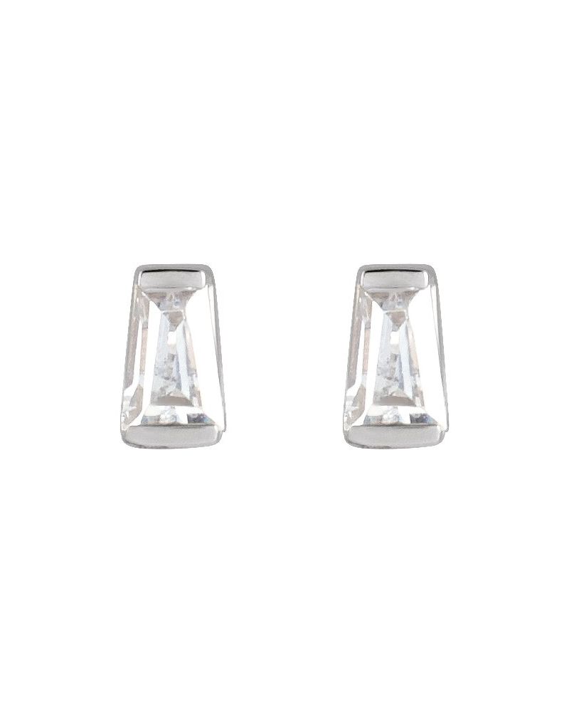 Brinco Ponto de Luz Baguete Trapézio com Cravação Trilho em Ouro 14k com Diamantes de Laboratório