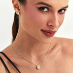Conjunto Brinco e Colar com Cristal Oval e Zircônias