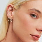 Brinco Ear de Prata 925 Cuff com Cristais de Gota em Pêndulo