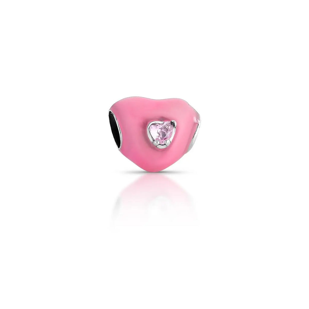 Berloque de Prata 925 Envelhecida de Coração Esmaltado com Cristal