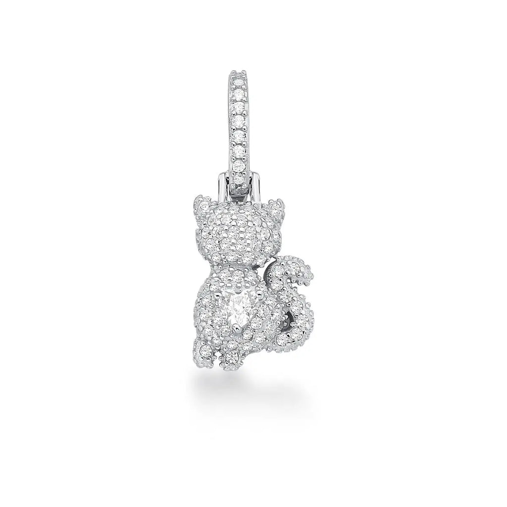 Pingente de Prata 925 de Gato Cravejado de Zircônias