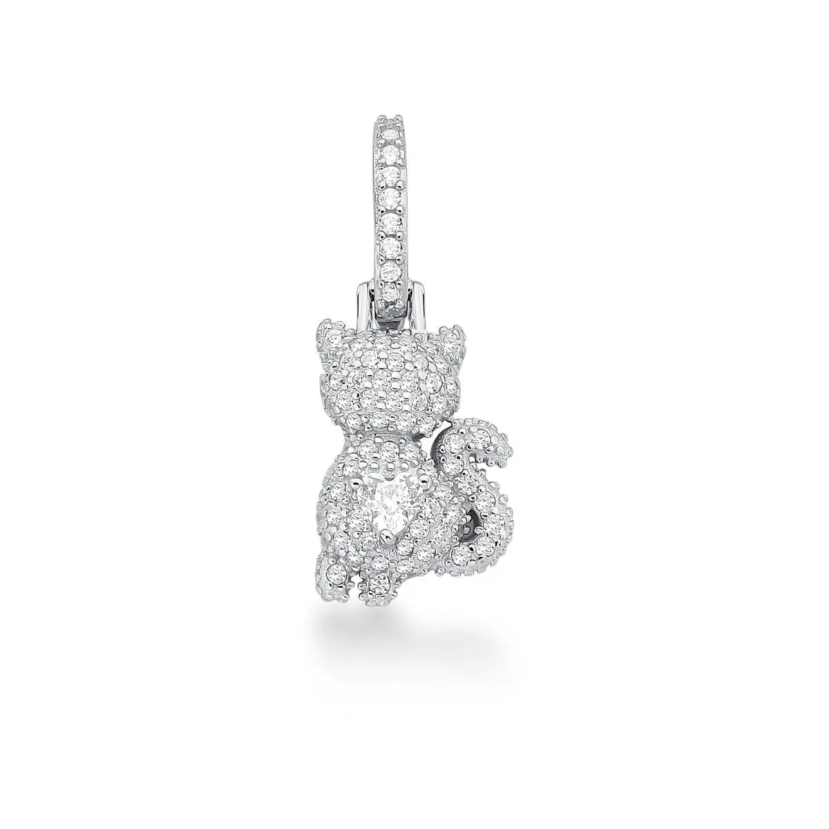 Pingente de Prata 925 de Gato Cravejado de Zircônias