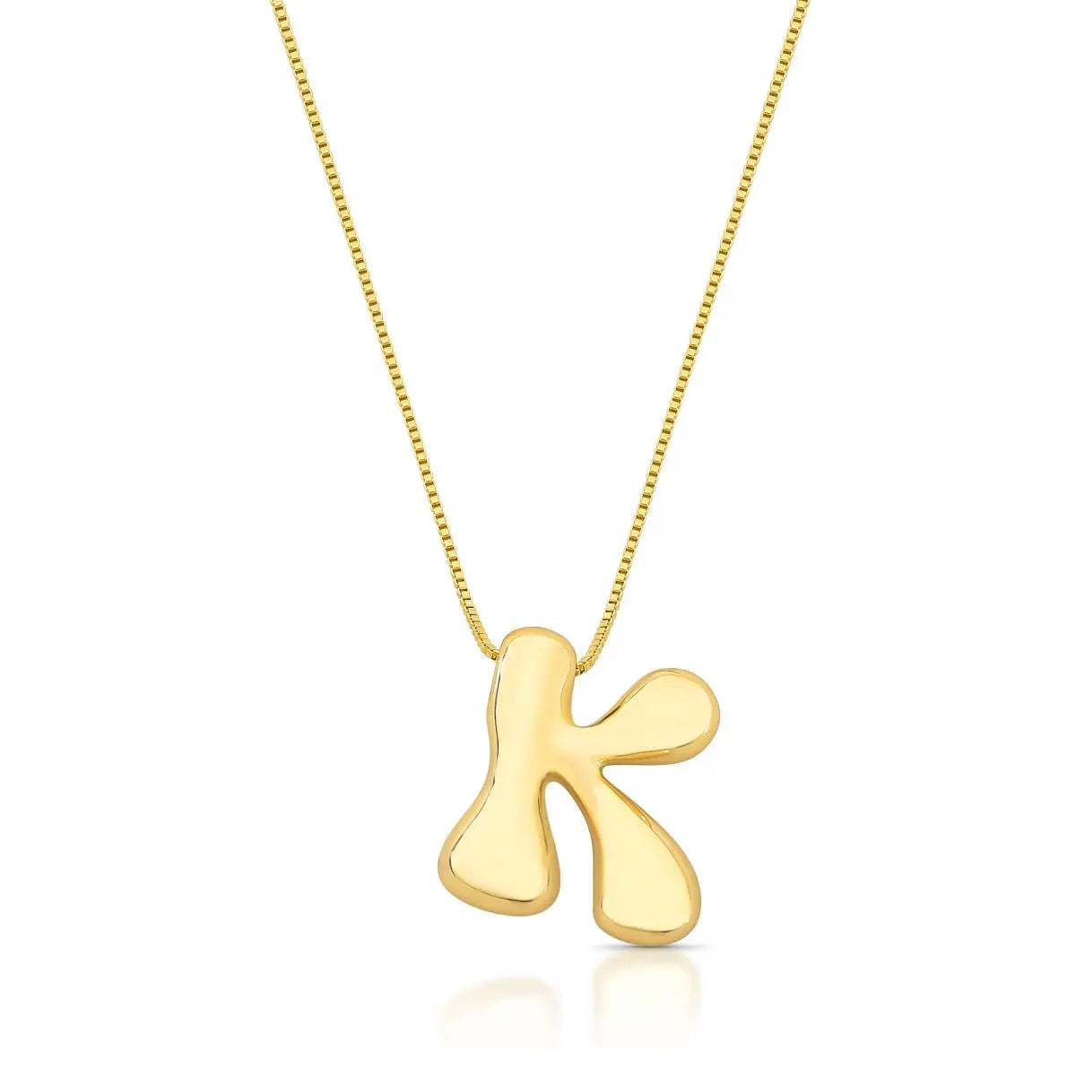 Colar Folheado a Ouro com Pingente de Letra "K" Abaulado
