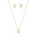 Conjunto Folheado a Ouro Brinco e Colar de Flor com Cristal Redondo e Zircônias
