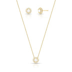 Conjunto Folheado a Ouro Brinco e Colar de Flor com Cristal Redondo e Zircônias