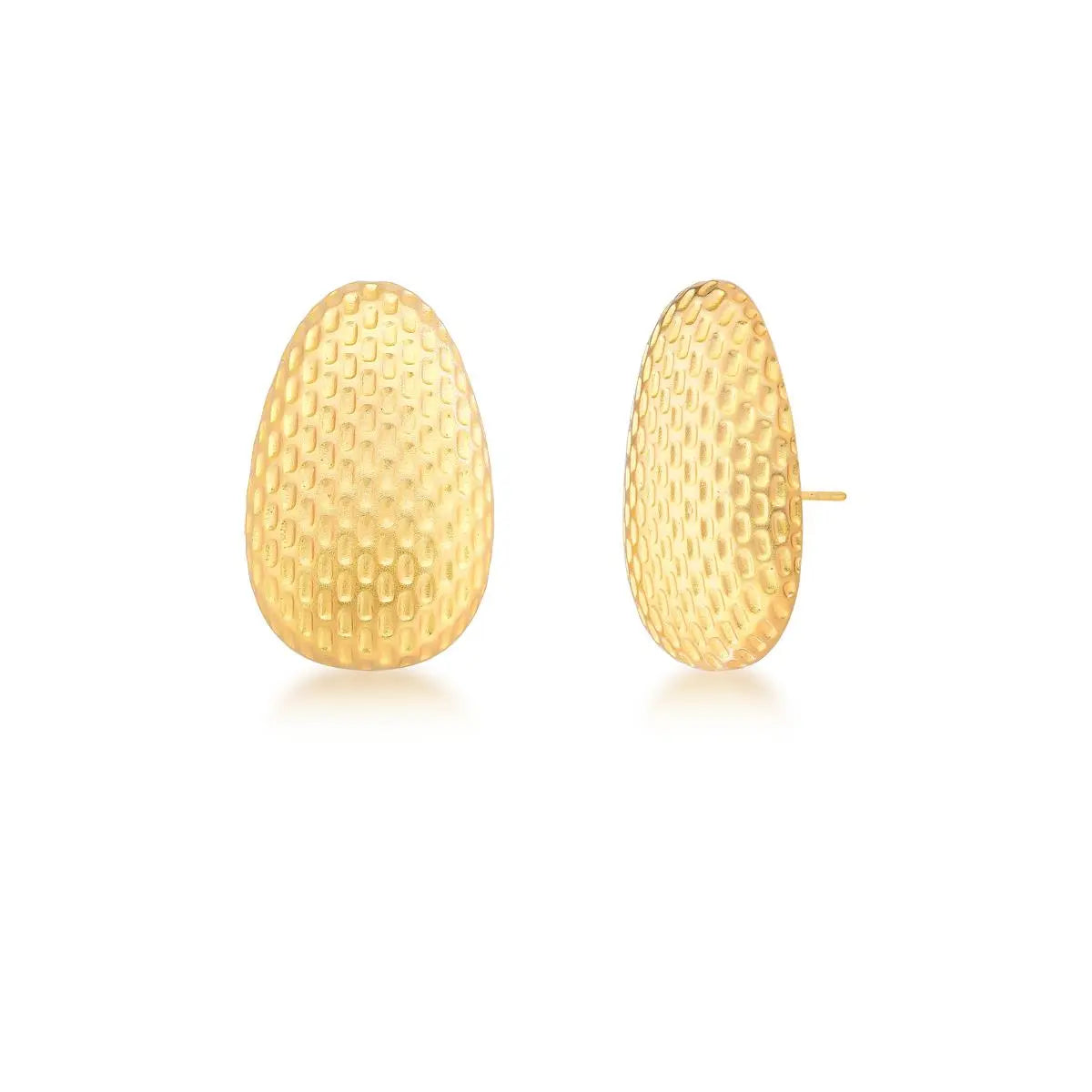 Brinco Folheado a Ouro Acetinado Oval Texturizado Acetinado