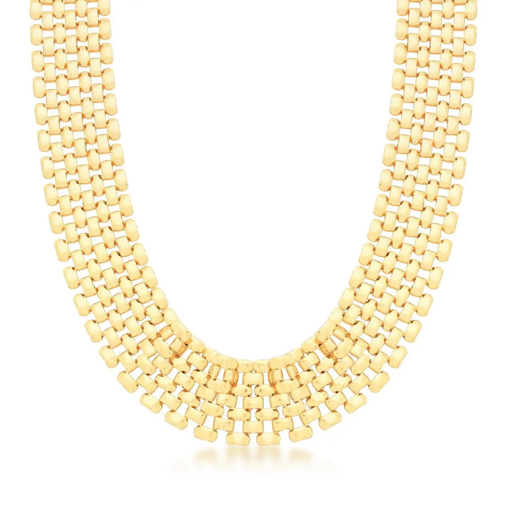 Colar Folheado a Ouro Retangular e Oval Intercalado em Sete Fileiras