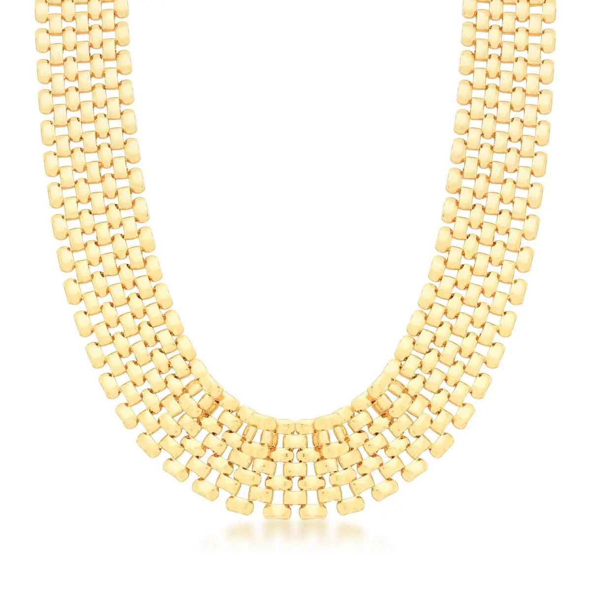 Colar Folheado a Ouro Retangular e Oval Intercalado em Sete Fileiras