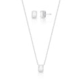 Conjunto de Prata 925 Brinco e Colar com Cristal Retangular