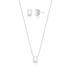 Conjunto de Prata 925 Brinco e Colar com Cristal Retangular
