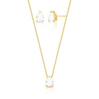 Conjunto Brinco e Colar com Pingente de Gota em Cristal