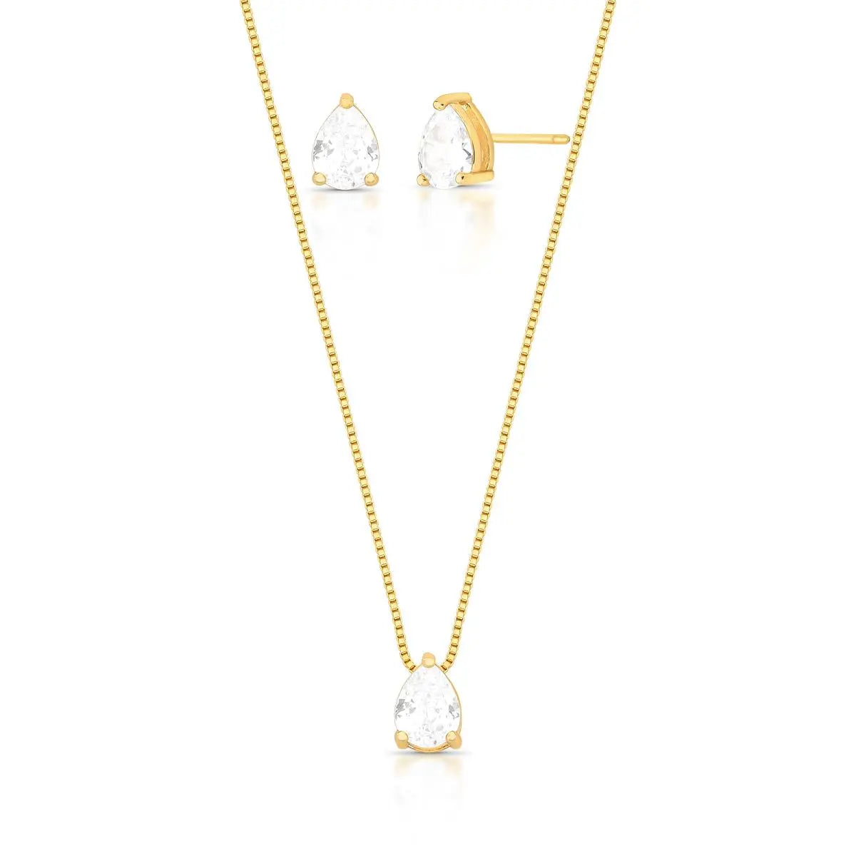 Conjunto Brinco e Colar com Pingente de Gota em Cristal