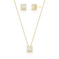 Conjunto Folheado a Ouro Brinco e Colar com Pingente Quadrado em Zircônias