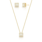 Conjunto Folheado a Ouro Brinco e Colar com Pingente Quadrado em Zircônias