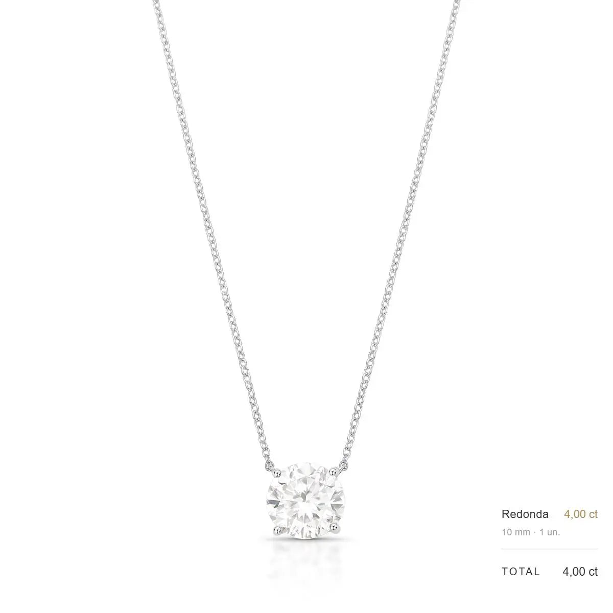 Colar de Prata 925 com Pedra Redonda Moissanite 10mm
