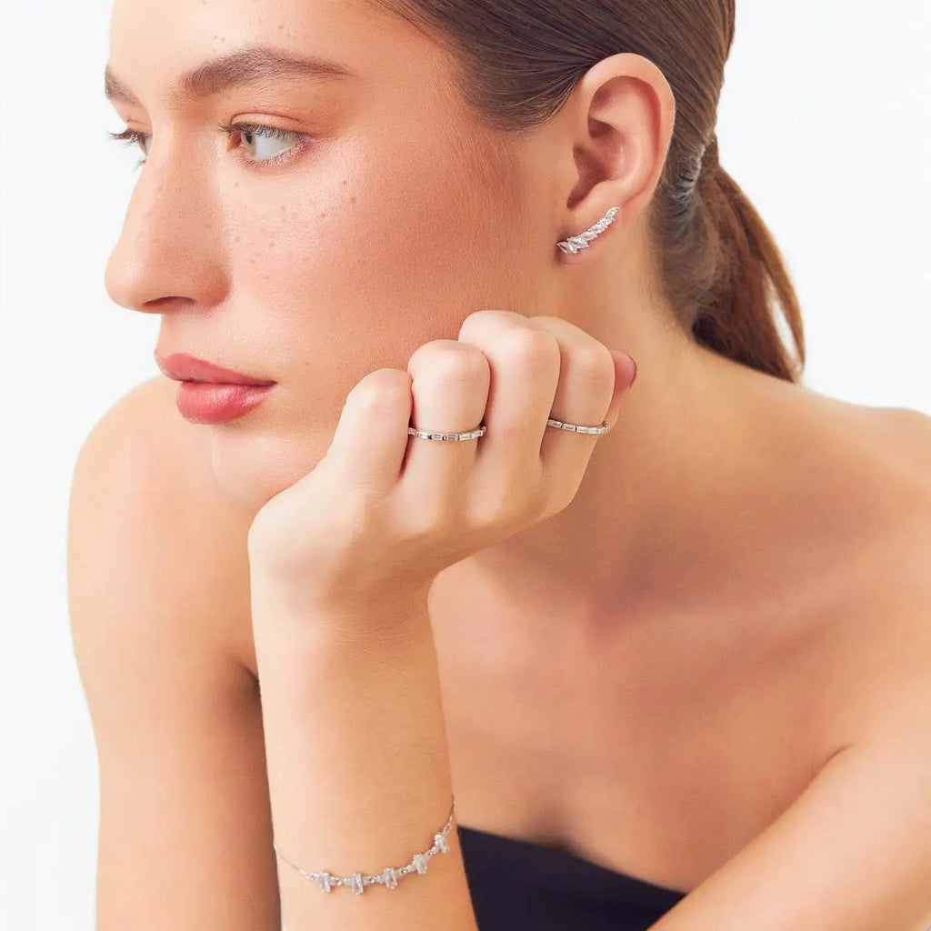 Pulseira de Prata 925 com Cristais Retangulares