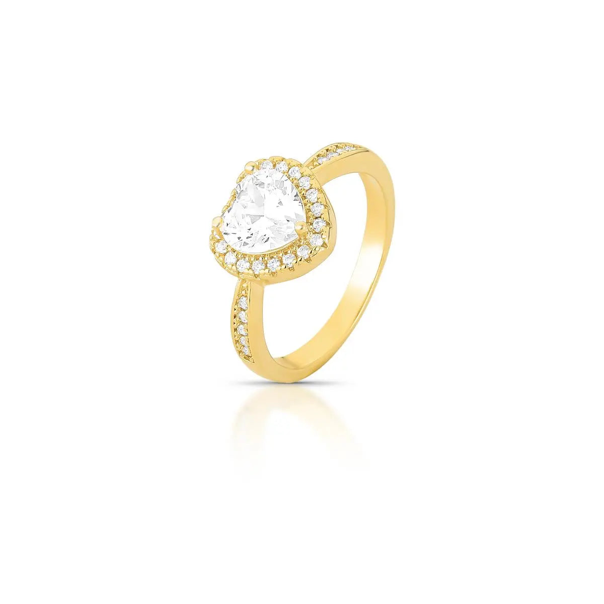 Anel Folheado a Ouro de Coração com Cristal e Zircônias