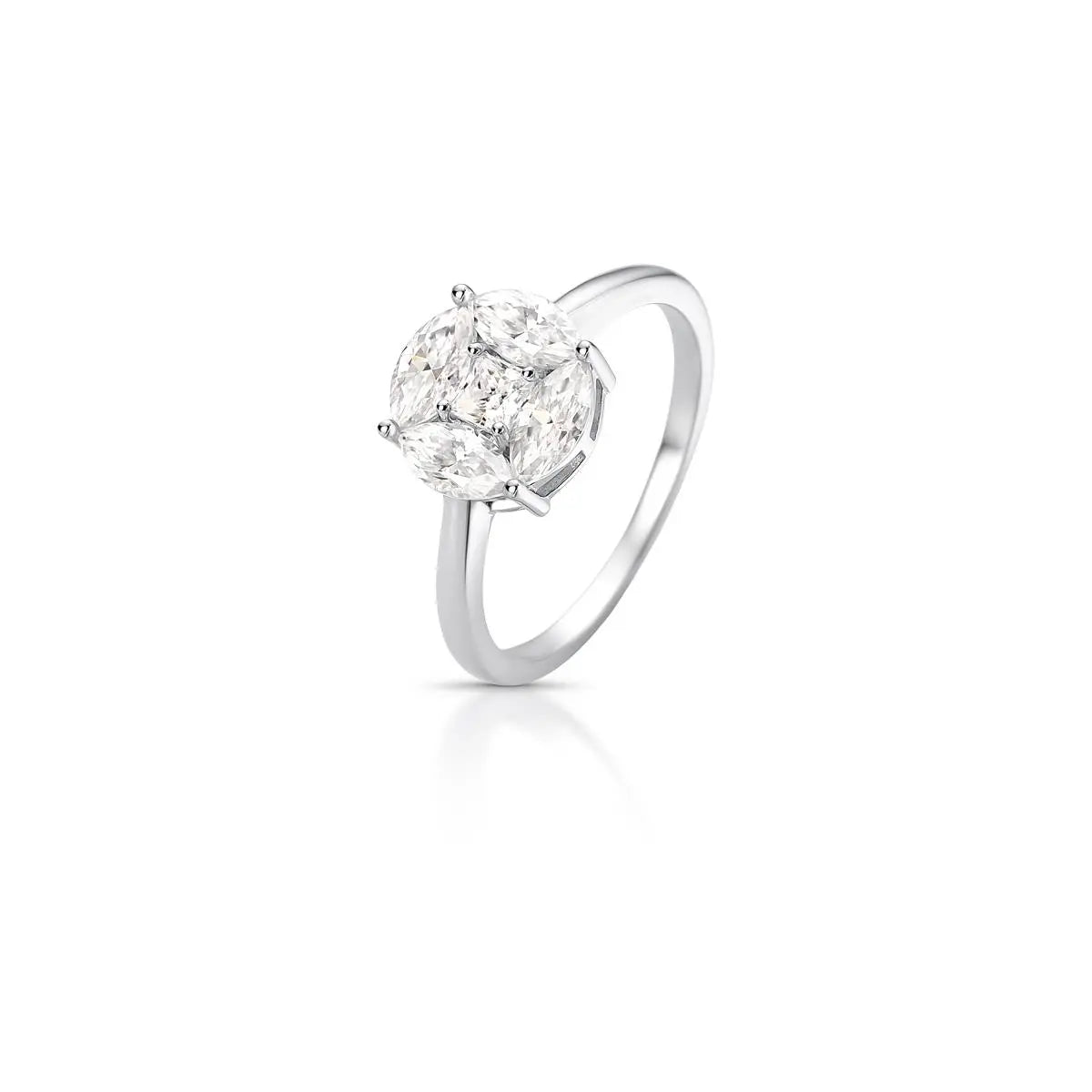 Anel de Prata 925 Redondo com Pedras Moissanites