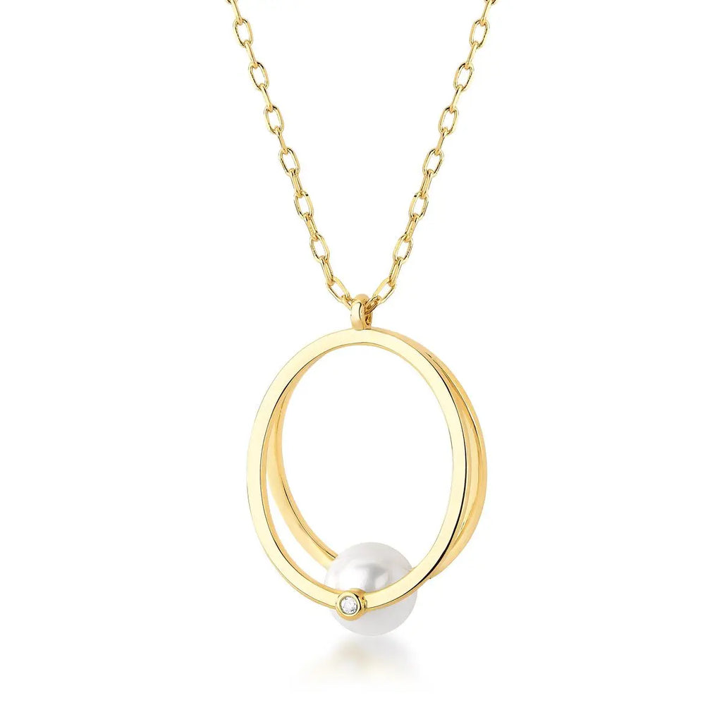 Colar Folheado a Ouro com Pingente Oval e Pérola Shell