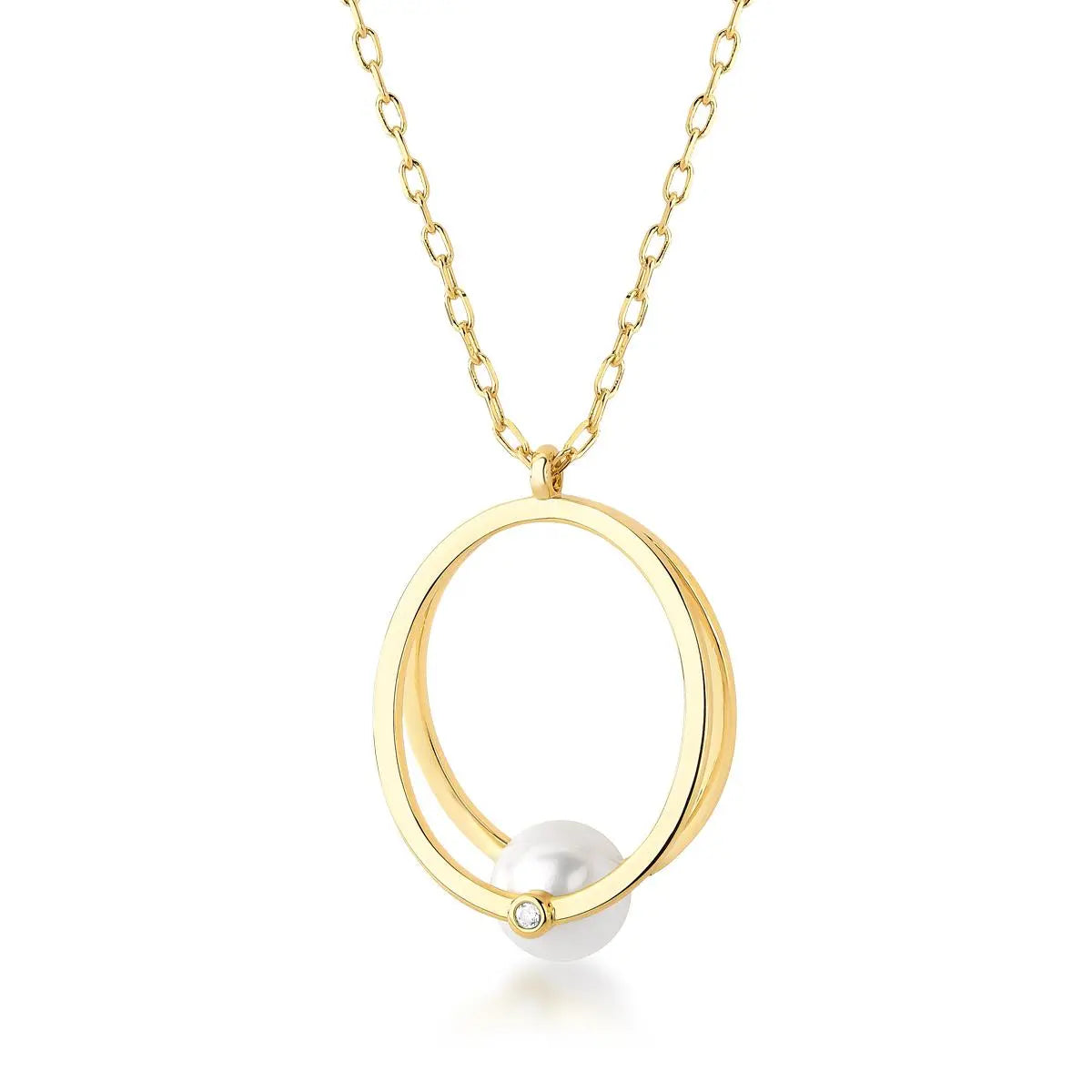 Colar Folheado a Ouro com Pingente Oval e Pérola Shell