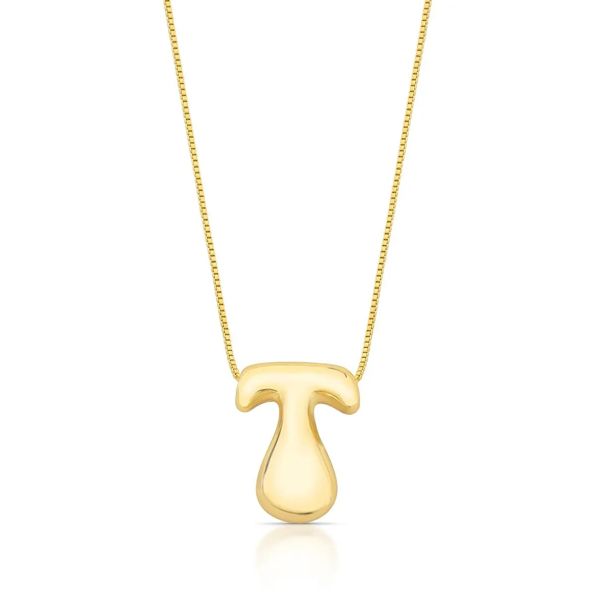 Colar Folheado a Ouro com Pingente de Letra "T" Abaulado