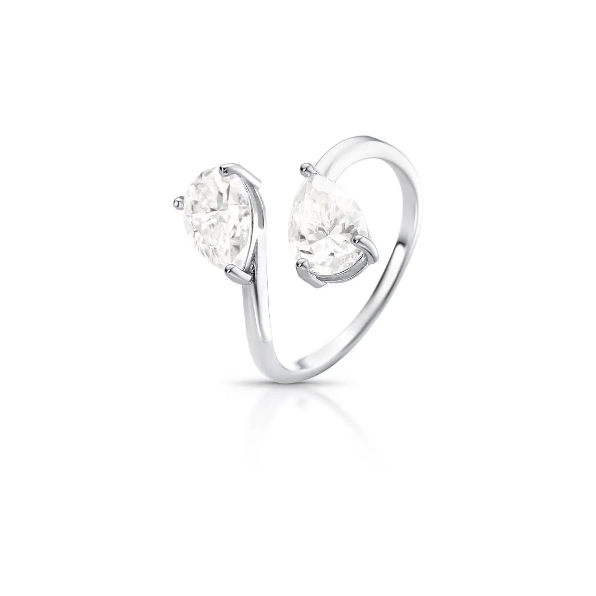 Anel de Prata 925 com Pedras Moissanite 6x9mm de Gota