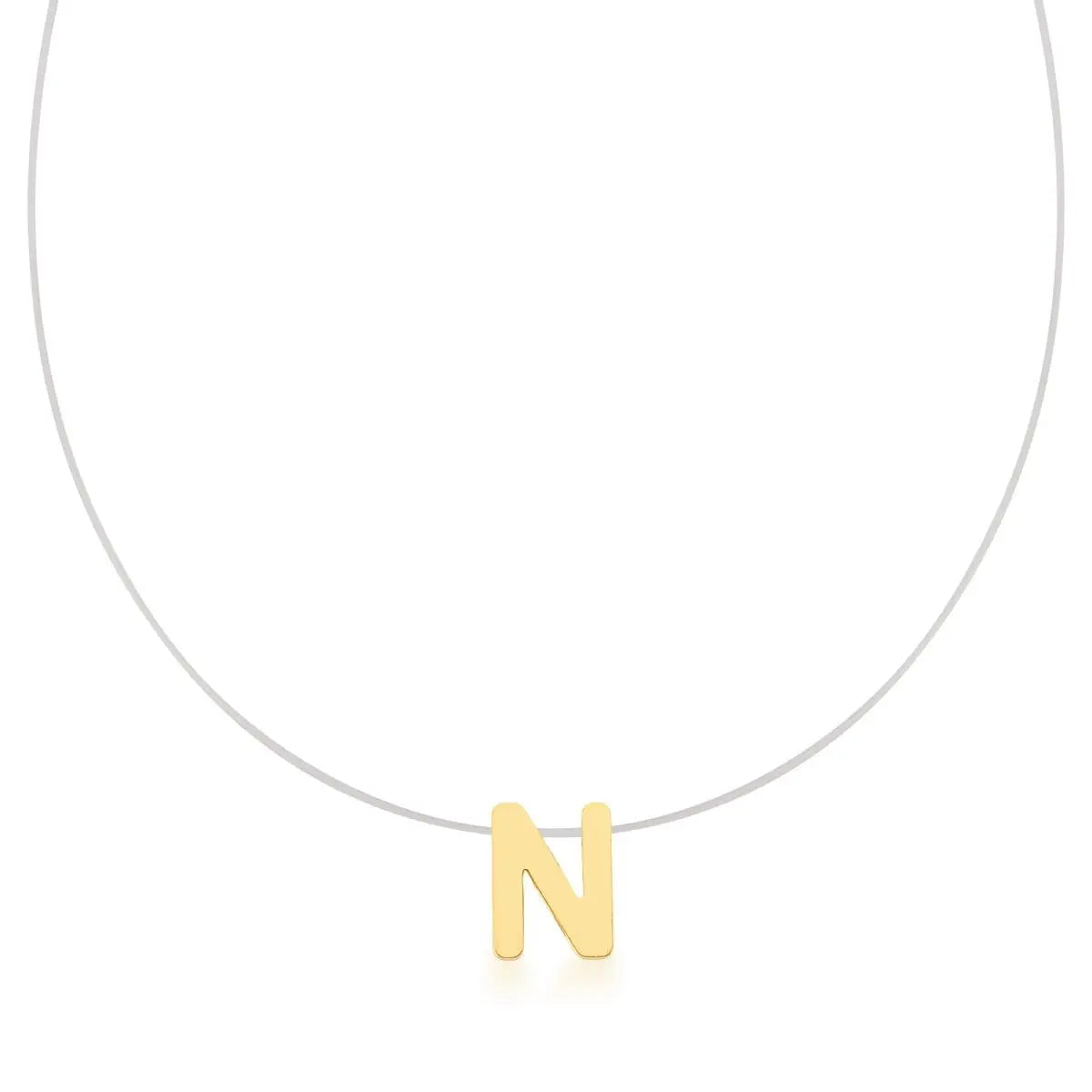Corrente Folheada a Ouro Silicone com Pingente Letra "N" Liso