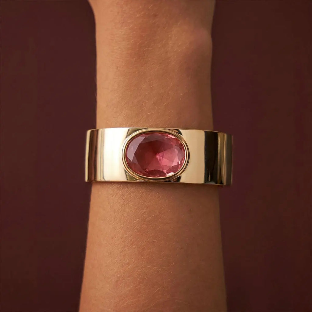Bracelete Folheado a Ouro Oval com Cristal