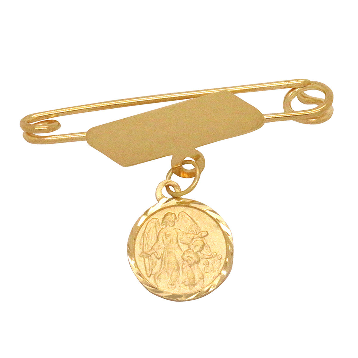 Alfinete Placa Diagonal Pingente Anjo da Guarda Feminino em Ouro 18K