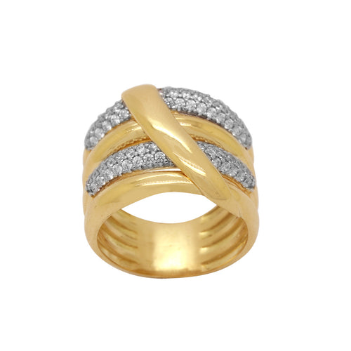 Anel 4 Aros Zircônias Brancas Rodinado em Ouro 18K