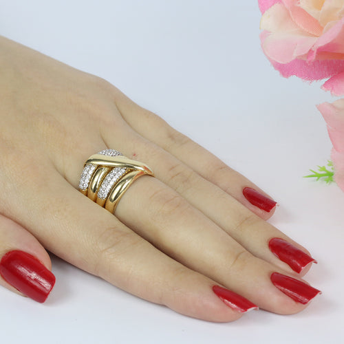 Anel 4 Aros Zircônias Brancas Rodinado em Ouro 18K