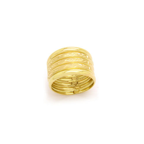 Anel 5 Gomos Centro Fosco Cortes Diamantados Feminino em Ouro 18K