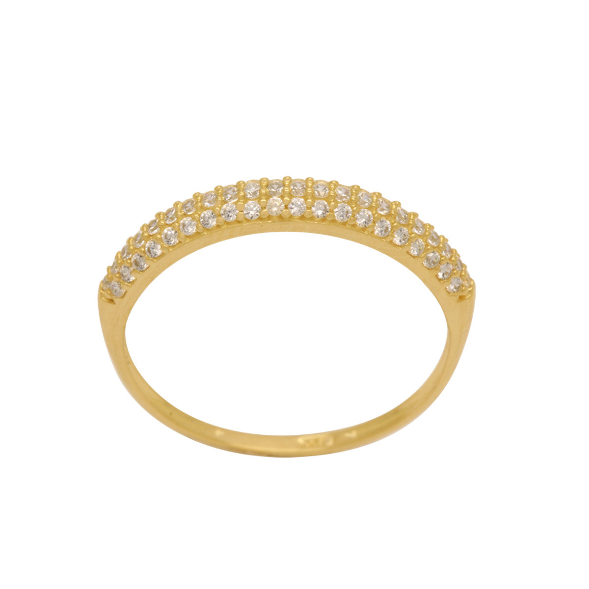 Anel Aro Abaulado 3 Carreiros Cravejados Zircônias em Ouro 18K