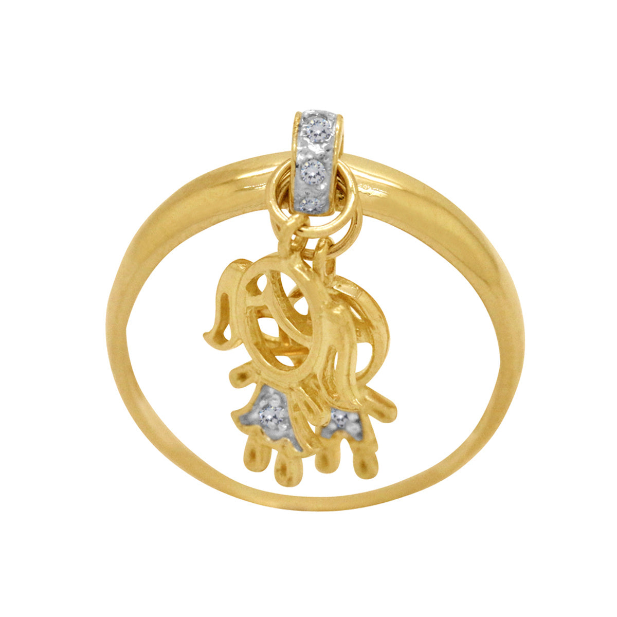 Anel Aro Abaulado Casal Cravejada Zircônias em Ouro 18K