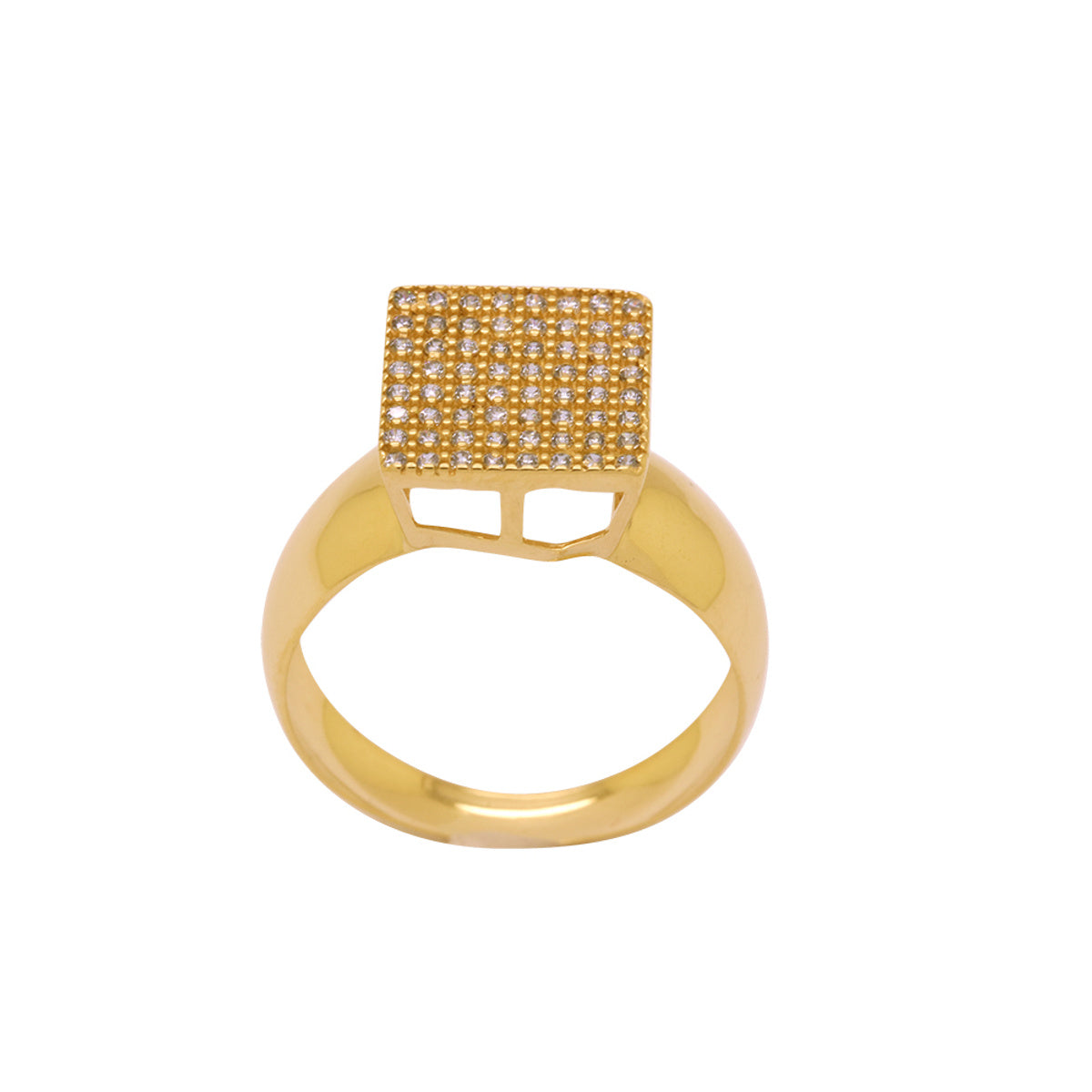 Anel Aro Abaulado Chuveiro Quadrado Zircônias Brancas em Ouro 18K