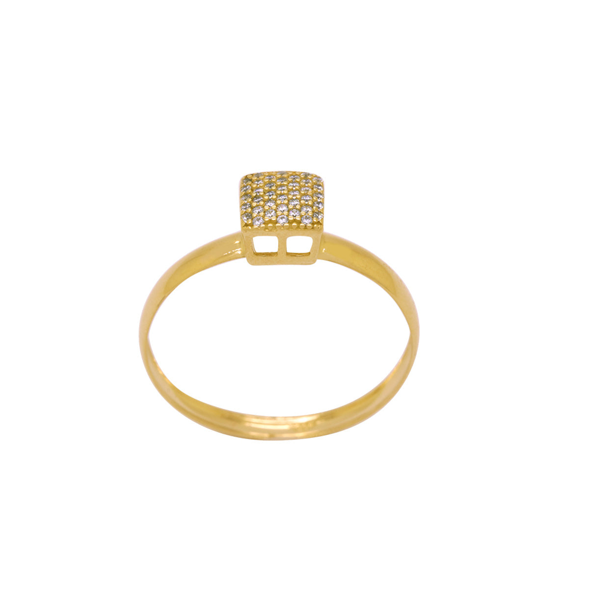 Anel Aro Abaulado Chuveiro Quadrado Zircônias Brancas em Ouro 18K