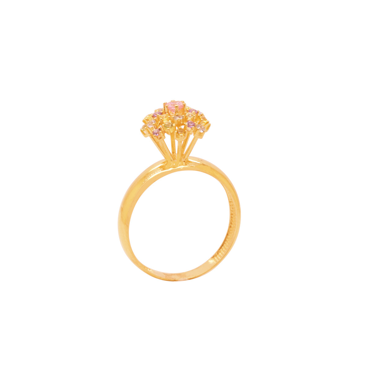 Anel Aro Abaulado Chuveiro Zircônias Coloridas em Ouro 18K