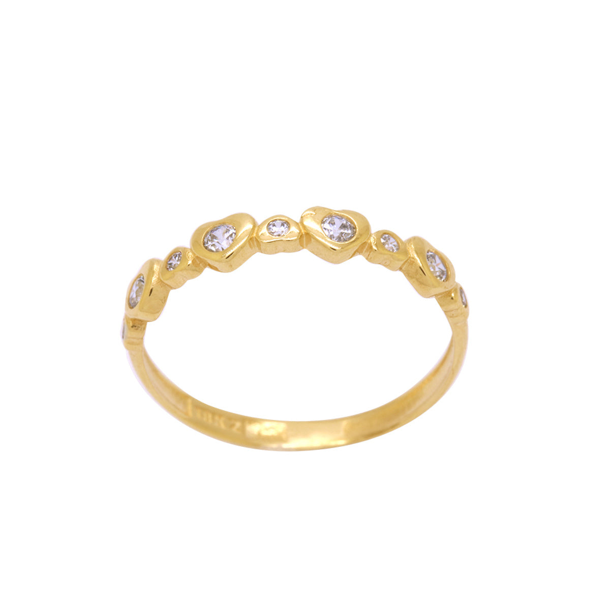 Anel Aro Abaulado Corações Zircônias Brancas 1 mm em Ouro 18K