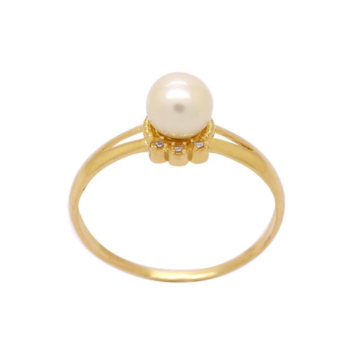 Anel Aro Abaulado e Vazado Pérola 6 mm Borda Cravejada Zircônias em Ouro 18K