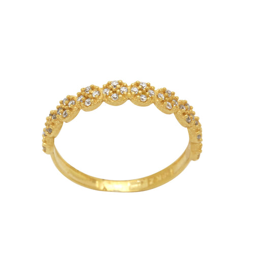 Anel Aro Abaulado Flores Zircônias Brancas em Ouro 18K