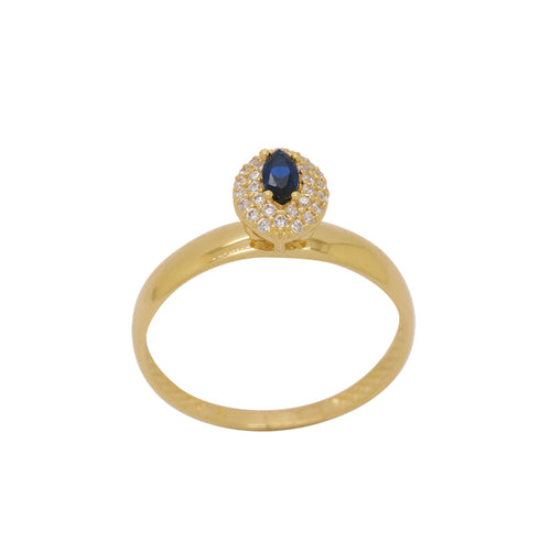Anel Aro Abaulado Formatura Navete Zircônia 2,5x5 mm Borda Dupla Cravejada em Ouro 18K