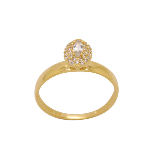 Anel Aro Abaulado Formatura Navete Zircônia 2,5x5 mm Borda Dupla Cravejada em Ouro 18K