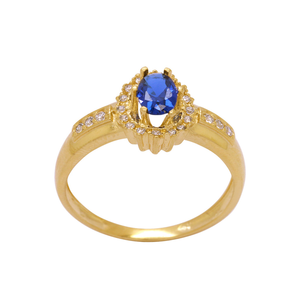 Anel Aro Abaulado Formatura Zircônia Oval 4x6 mm Borda e Laterais Cravejadas em Ouro 18K