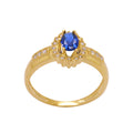 Anel Aro Abaulado Formatura Zircônia Oval 4x6 mm Borda e Laterais Cravejadas em Ouro 18K