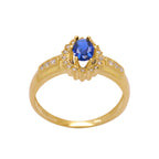 Anel Aro Abaulado Formatura Zircônia Oval 4x6 mm Borda e Laterais Cravejadas em Ouro 18K